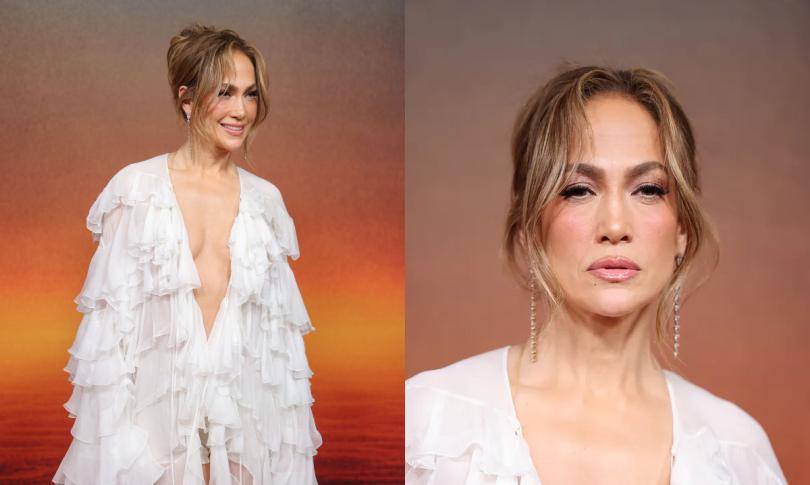 Дженнифер Лопес в драном наряде посылает мрачные улыбки фотожурналистам