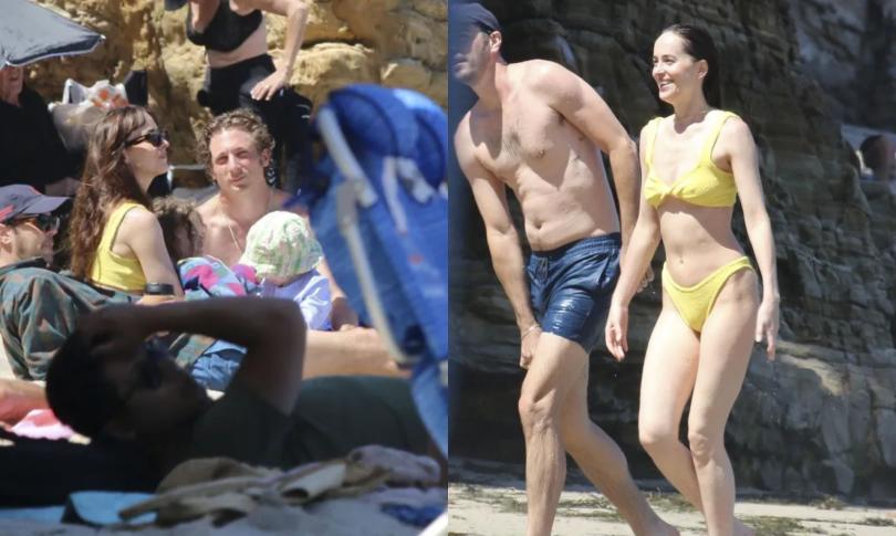 Дакота Джонсон в желтом бикини на пляже в Малибу