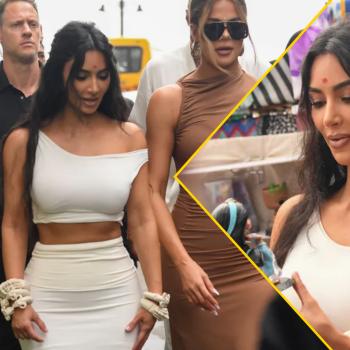 Ким и Хлоя Кардашьян гуляют по рынку во время перерыва между свадебными приемами индийского миллиардера