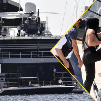 Джефф Безос и его возлюбленная Лора Санчес садятся в вертолет, чтобы добраться до яхты миллиардера