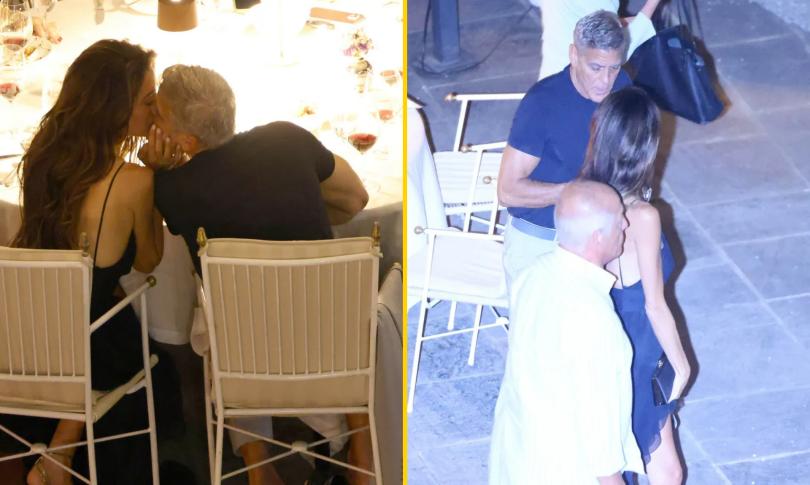 Джордж Клуни и Амаль целуются на романтическом ужине