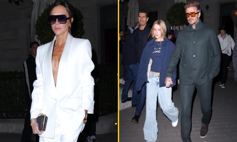 Виктория и Дэвид Бекхэм гуляют по улицам Парижа с дочерью