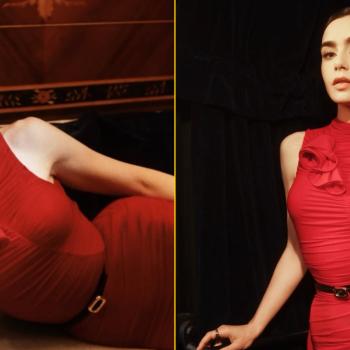 Лили Коллинз представила новый сезон сериала «Эмили в Париже», появившись на публике в кроваво-красном платье от Magda Butrym!