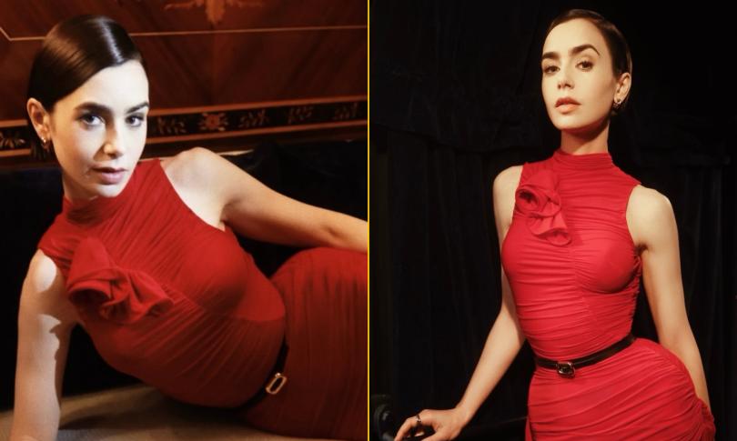 Лили Коллинз блистает в платье от Magda Butrym