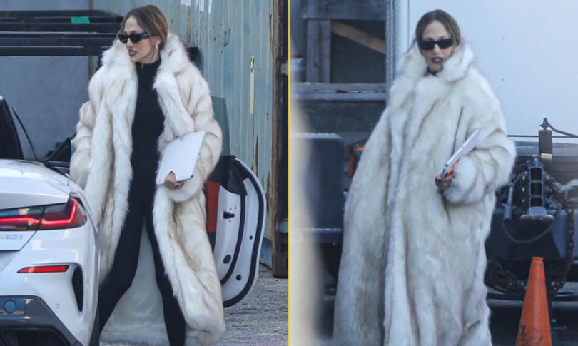 Дженнифер Лопес ходит по делам в огромной меховой шубе