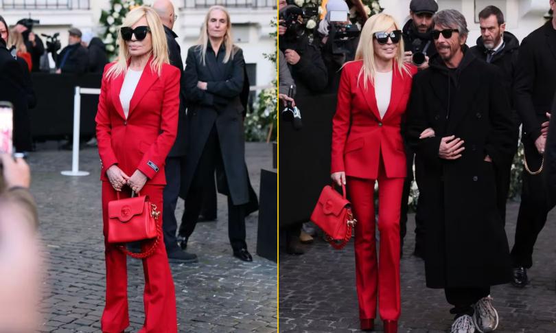 Донателла Версаче в красном на похоронах Валентино