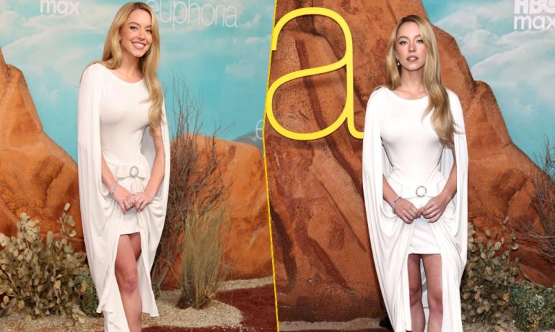 Сидни Суини появилась на премьере «Эйфории» в белом платье-накидке