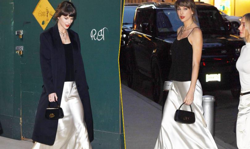 Тейлор Свифт заметили в Нью-Йорке в атласной юбке цвета слоновой кости, черном топе и босоножках