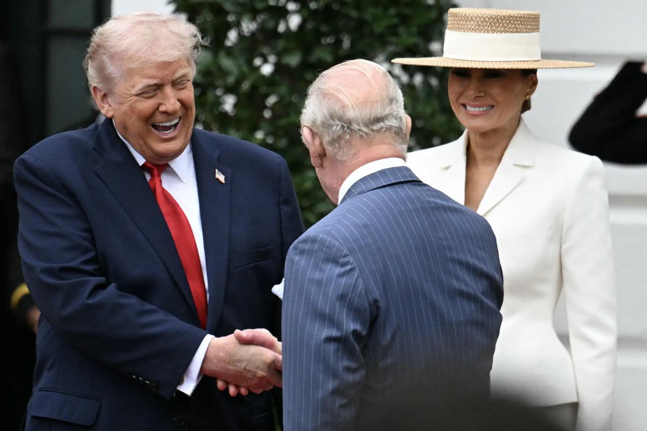 Президент Дональд Трамп, король Карл и Мелания Трамп в Белом доме 28 апреля 2026 года